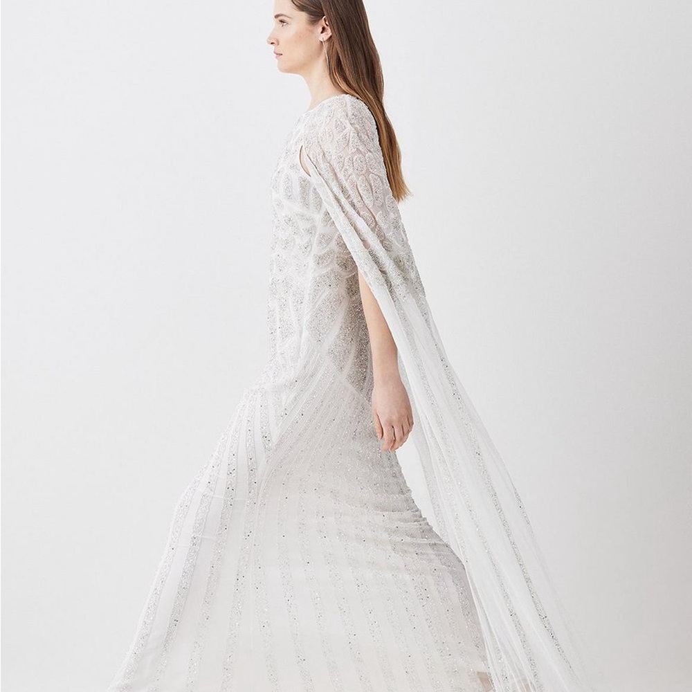 Karen Millen White Embellished Caped Maxi Dress
